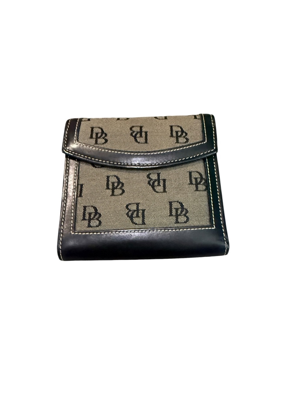 Dooney & Bourke Beige Monogram with Black Leather Trim Wallet